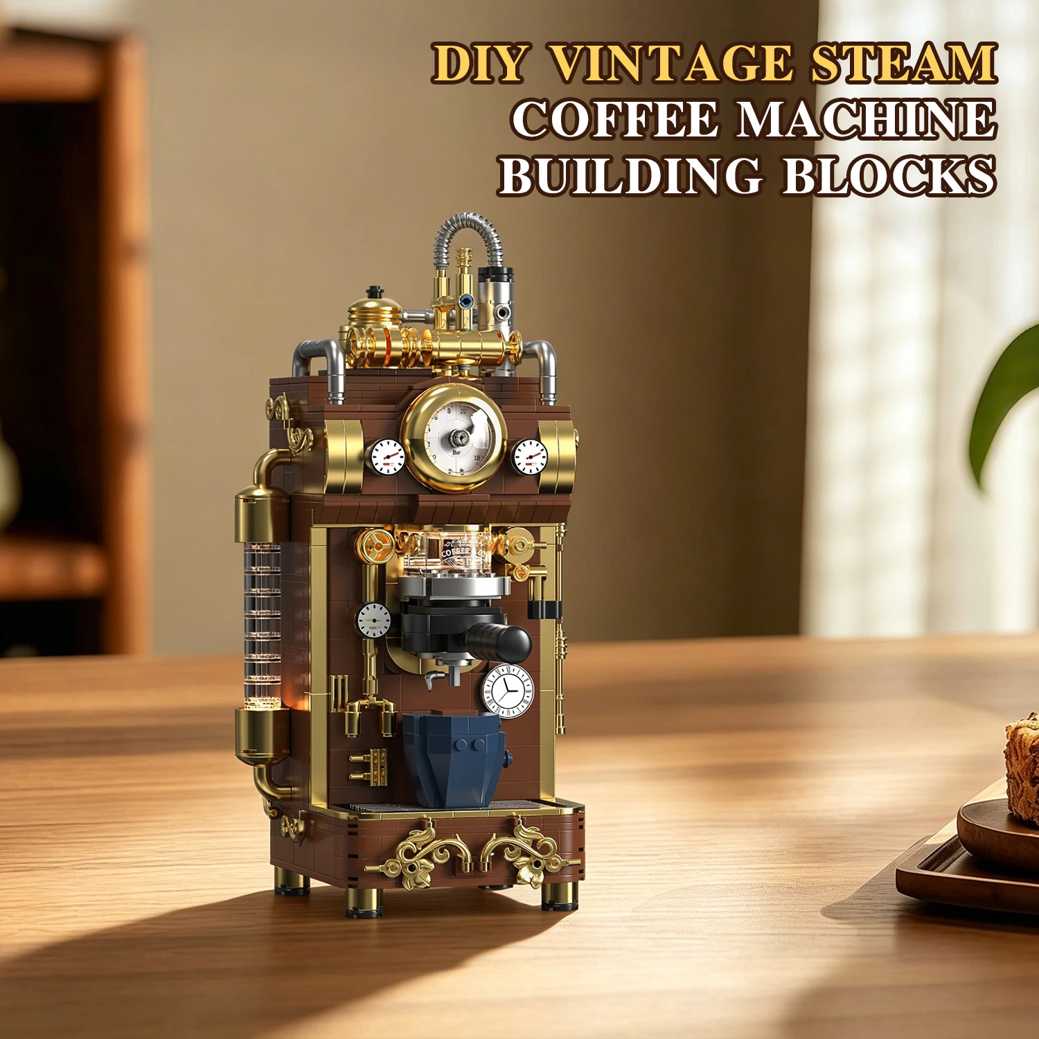

1091pieces Creative Retro Steam Coffee Machine Building Blocks Set DIY Assembly Desktop Home Decor Ornament Gifts for Adults