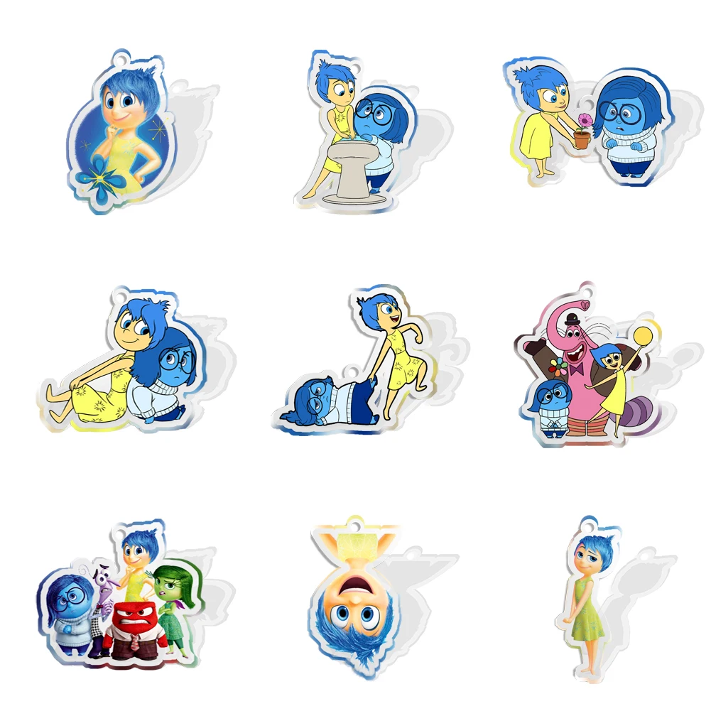 9pcs/Set Disney Inside Out 2 Printed Transparent Acrylic With Hole For Key Chain Hangers Bookmark