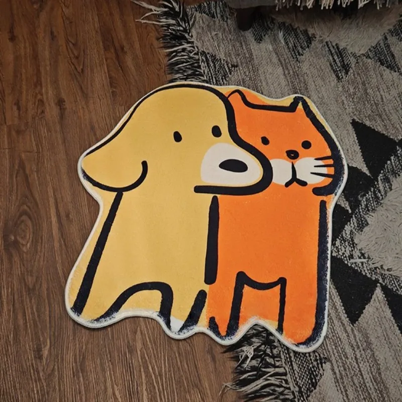 

VIKAMA Cute Cartoon Cats And Dogs Shaped Imitation Cashmere Floor Cushion Dirt-Resistant Entry Door Mat Bedroom Bedside Blanket