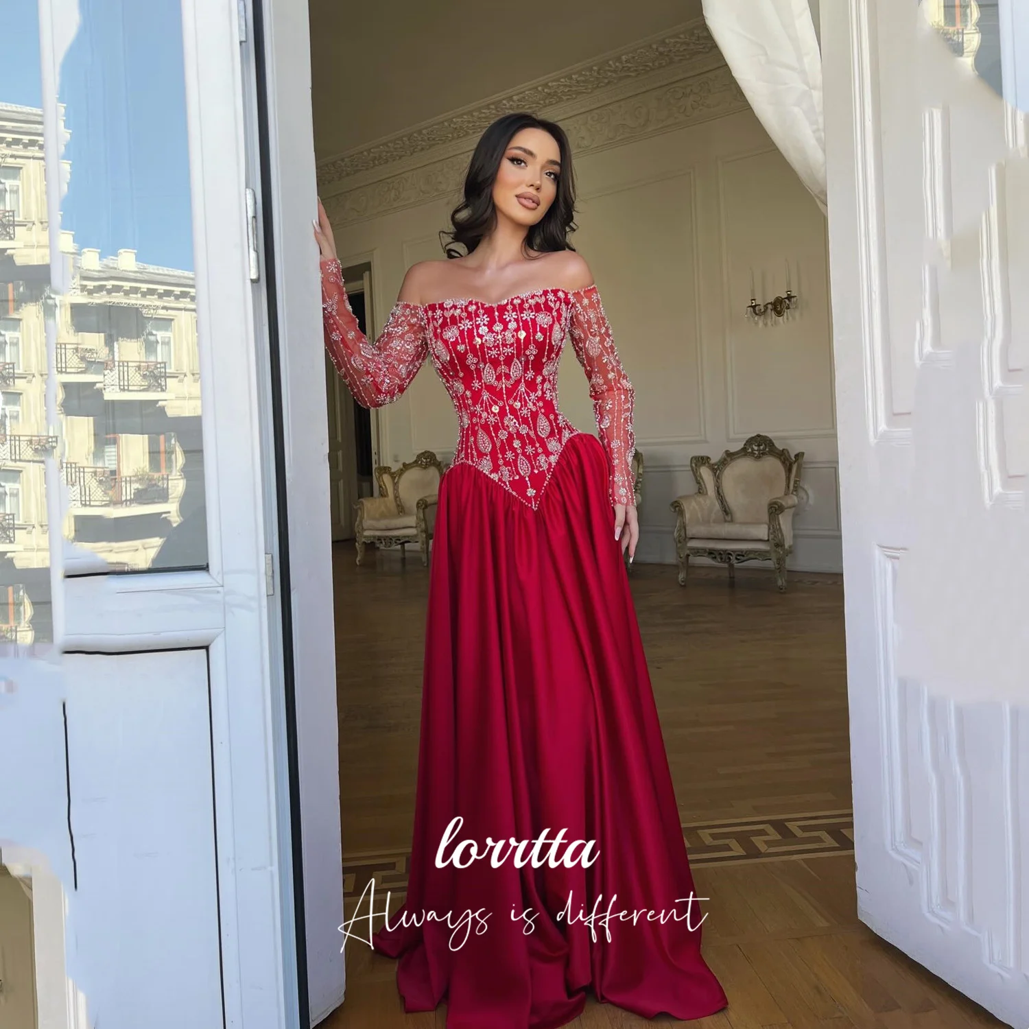 

Lorrtta Customized Womens Dresses for Special Occasions A-line Women's Evening Dress Off the Shoulders Red Robes of Soirée Prom