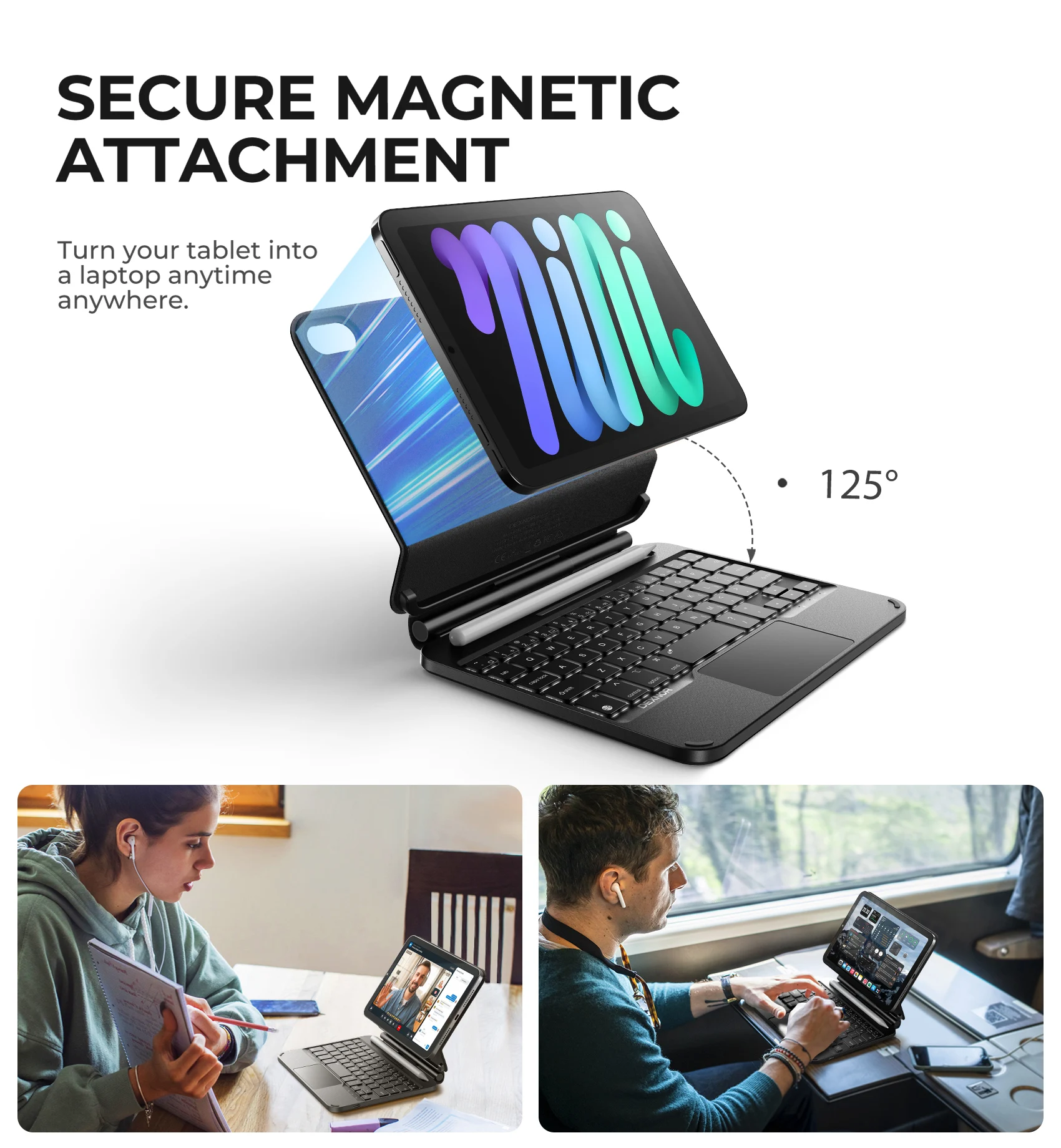 For iPad mini 7 (A17 Pro)/Mini 6 Case with Keyboard Magnetic Floating Cantilever Stand with Trackpad Pencil Holder Keyboard Case