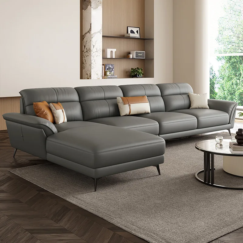 Sala de estar sofá relajante de cuero simple moderno gran apartamento arte sofá esquina cuero sala de estar sofás muebles para el hogar