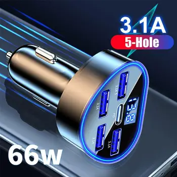 Ładowarka samochodowa 66 W PD QC3.0 z 5-portowym adapterem szybkiego ładowania do IPhone Samsung Ładowarka USB typu C do zapalniczki samochodowej