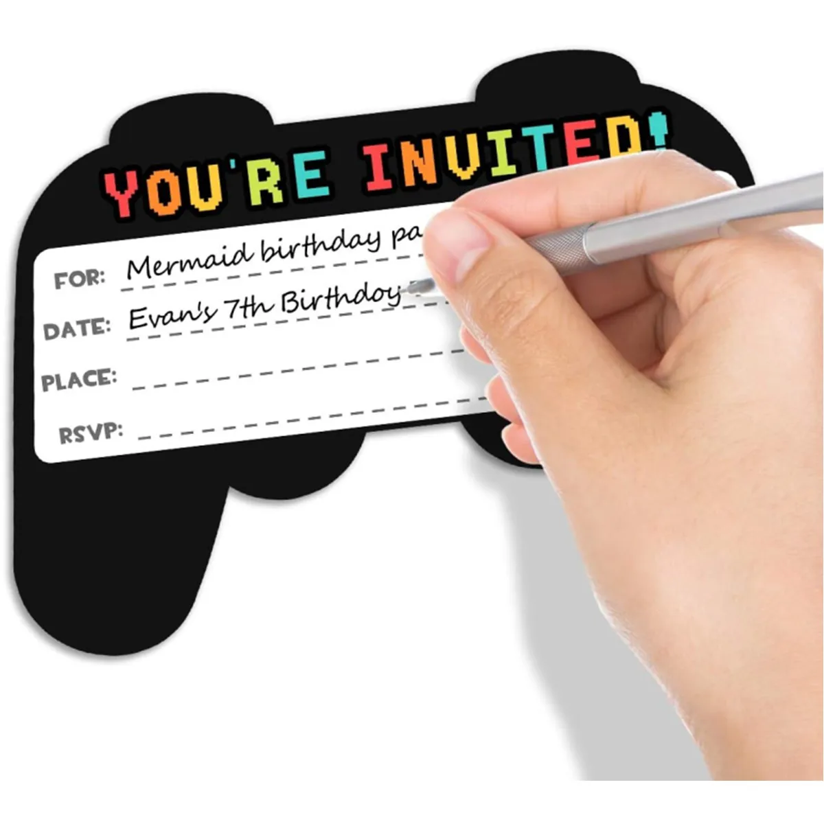 12Pcs/set Black Game Handle Invitations Cards with Envelope for Kids Boy Birthday Game on Theme Game Night Party Decoration