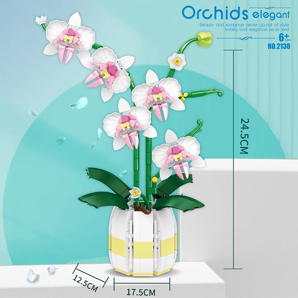 Orchideeën Bloemen Plant Boeket Bouwstenen Sets Romantische Elegante Bloem Model Bakstenen Huisdecoratie Diy Speelgoed Voor Meisjes Cadeau