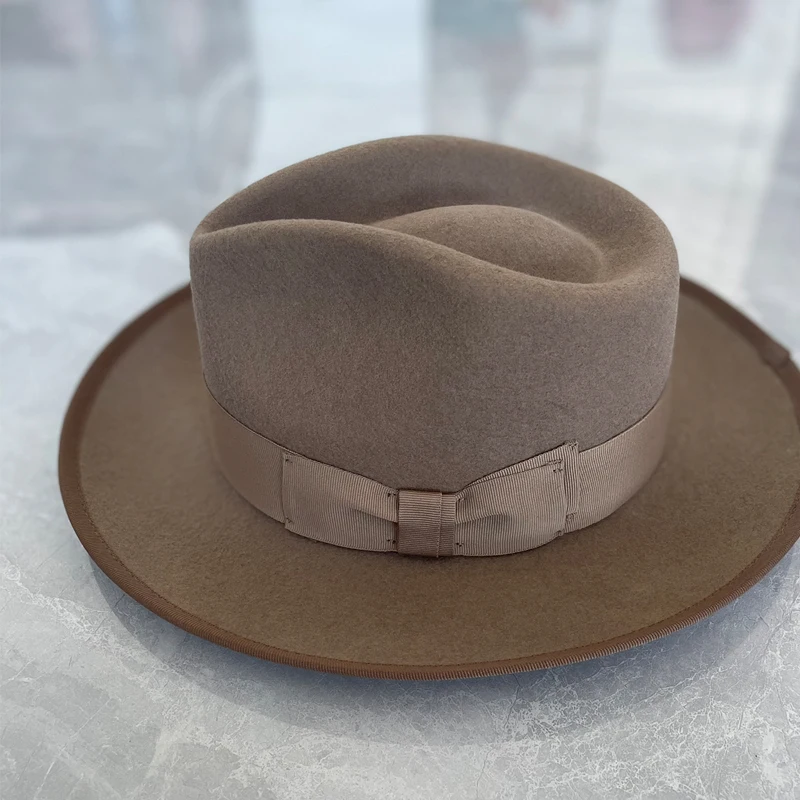 Weicher Filzhut der Marke LIHUA, Fedora-Hüte aus 100 % Wolle für Herren und Damen, himmelblau, kamelfarben, schwarze klassische Floppy-Panama-Mütze – Detail 3