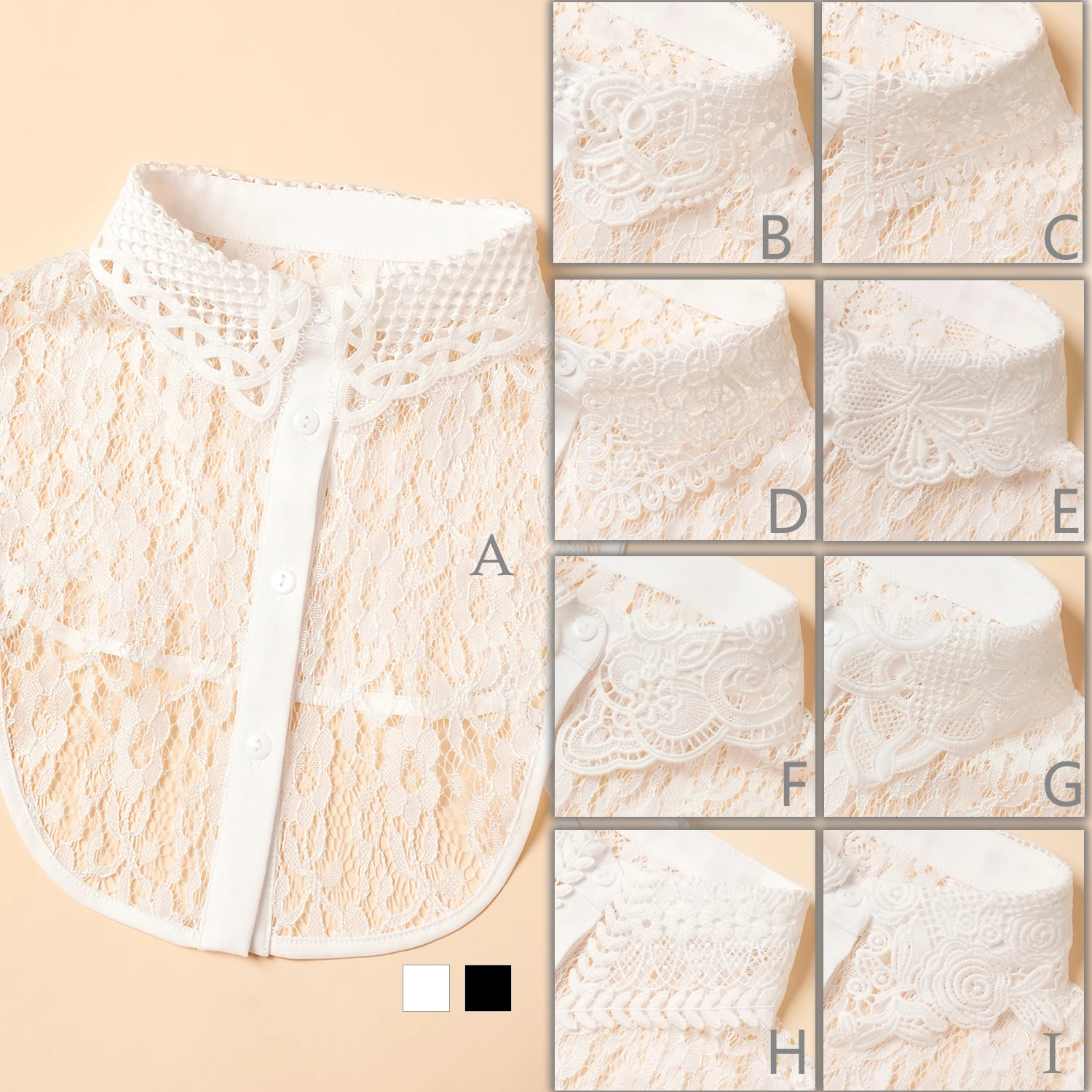 Multiple lace and hollow-out design black and white vintage classic versatile women's detachable collars