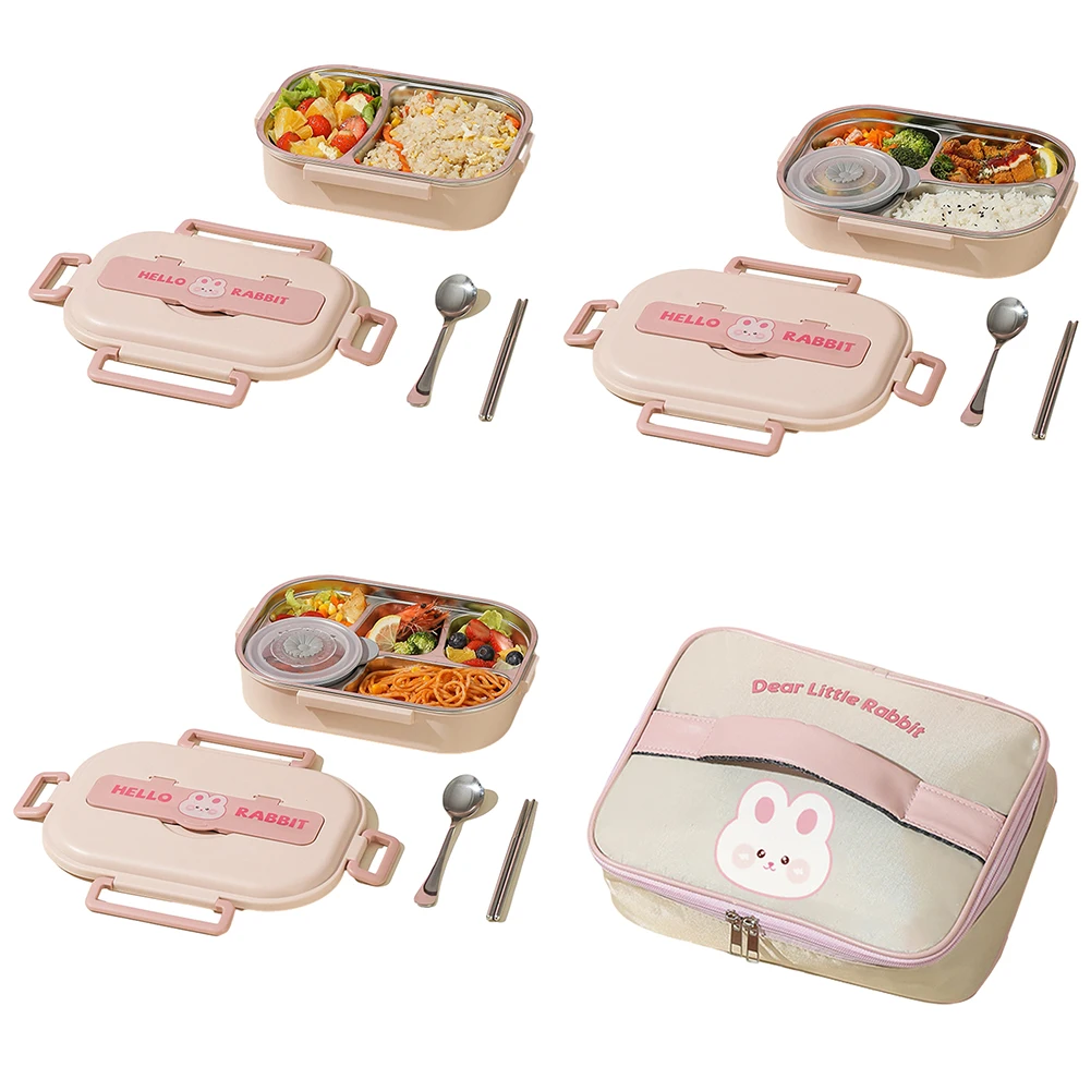 Stainless Steel Leakproof Sealed Food Container Microwave Safe 850/1500ml Thermal Bento Lunch Box Rabbit 2/4/5 Grids for Lunch