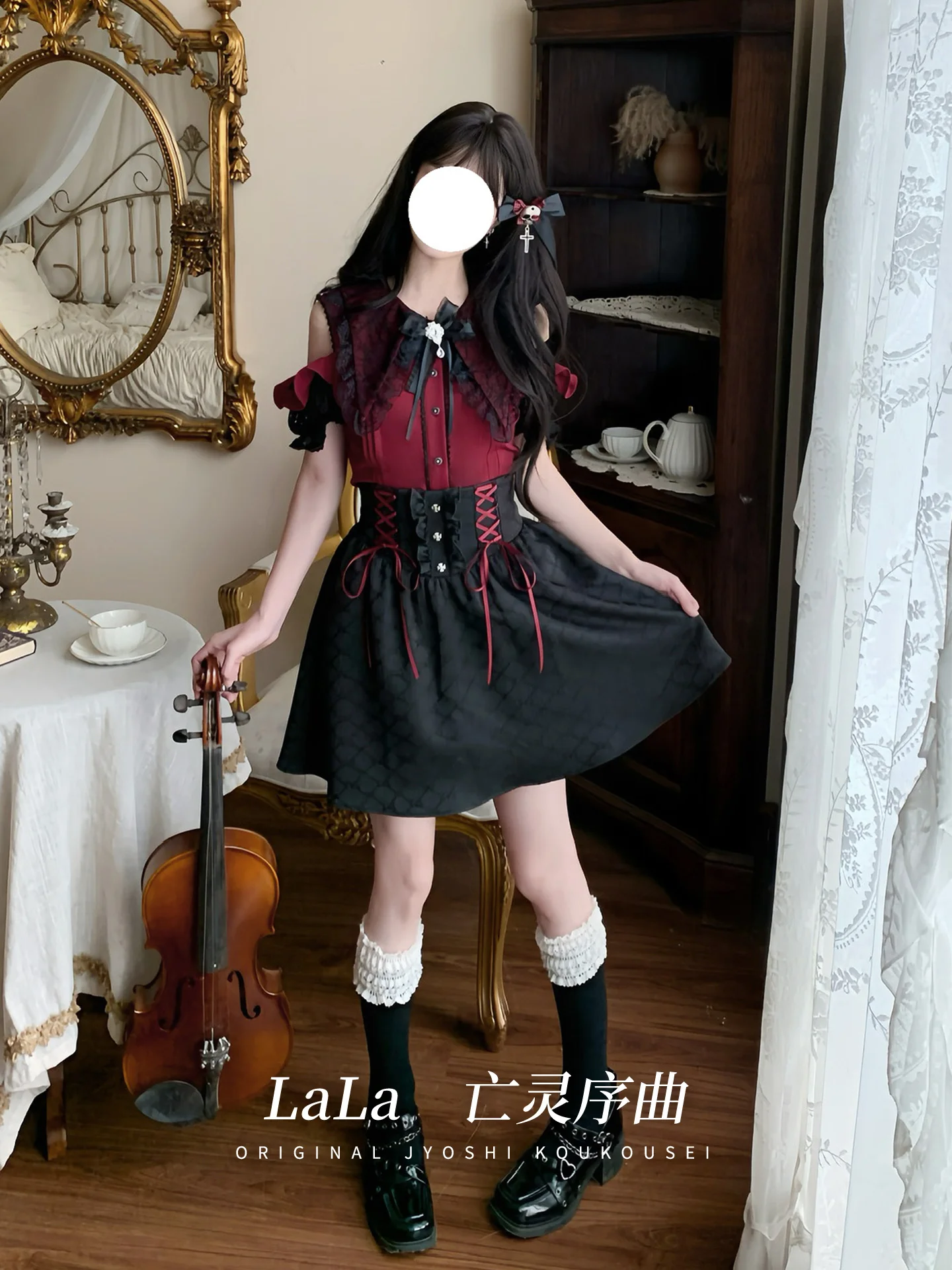 Japanese Original Lolita Y2K Subculture Sweet Cool Girl Set Off-Shoulder Shirt Mass-Produced  Off-Shoulder Two-Piece Set