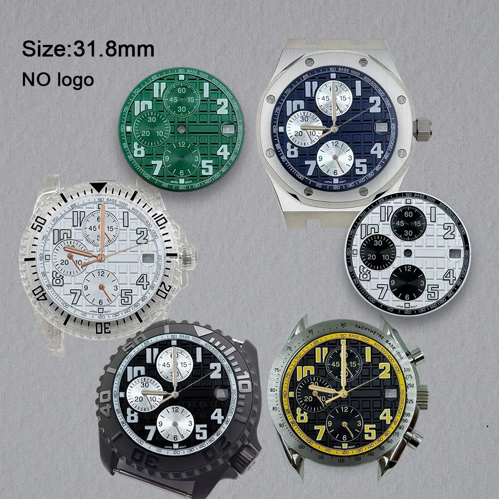 31.8mm No Logo Blank Numeric Dial For VK67 Movement Green Luminous Custom Logo Watch Dials Hands Accessories Repair Tools