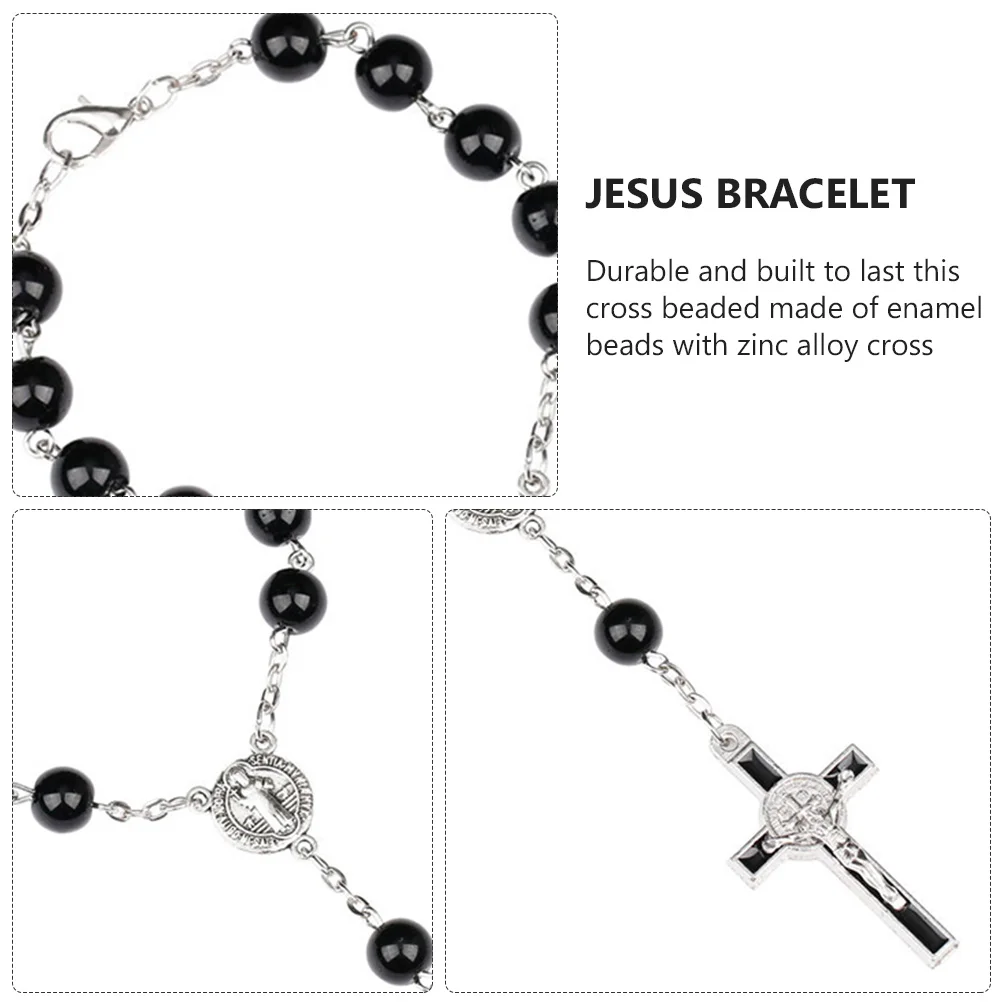 

3Pcs Jesus Bracelet Cross Pendant Beaded Bangle Impeccable Detail Christian Jewelry All Matched Daily Party Wear