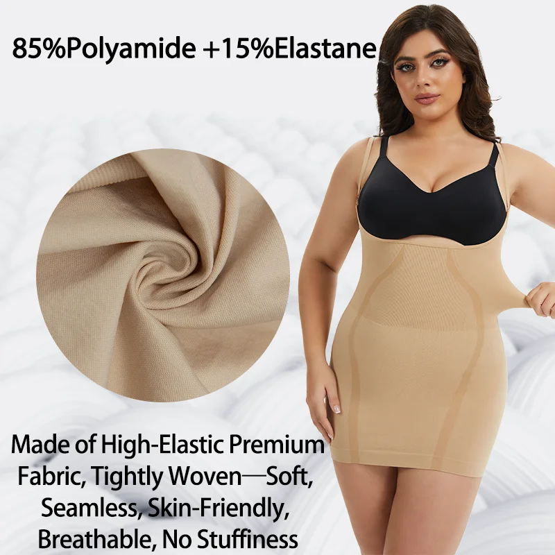 Plus Size Underbust Slip for Women Stripped Shapewear Dress Slimming Tummy Control Full Body Shaper Adjustable Strap Butt Lifter