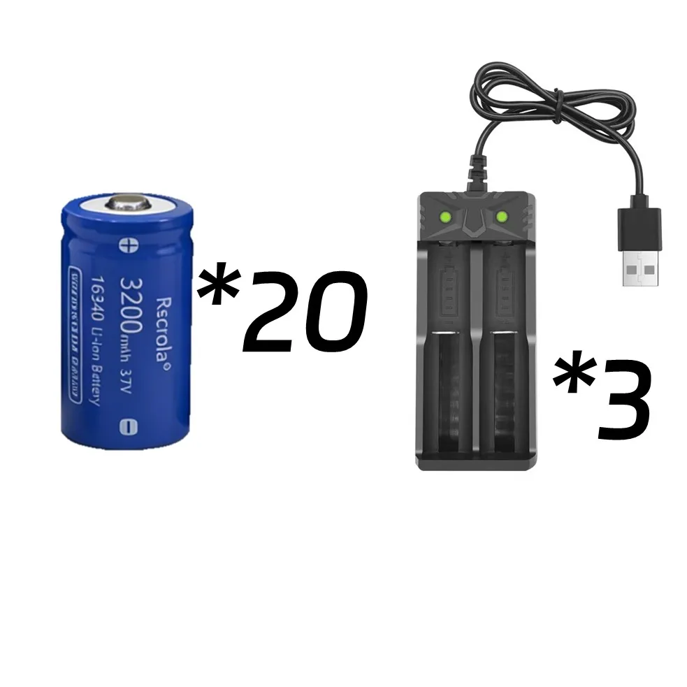 3,7 V 16340 Li-Ionen-Akku 3200 mAh, wiederaufladbare CR123A-Akkus mit Ladegerät, für Arlo-Kameras VMC3030 VMK3200 VMS3330, Taschenlampe