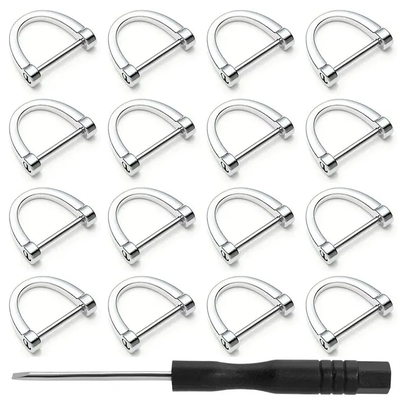 Classy-18Pcs D Rings Screw In Shackle 3/4 Inch Horseshoe Buckle Silver D Rings Keychain For Car Key Holder