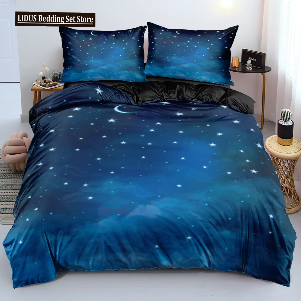 

Luxury Galaxy Dark Blue Bedding Set Twin Full Queen King Size Duvet Cover Set Shining Stars Starry Sky Boys Adults Comforter Set