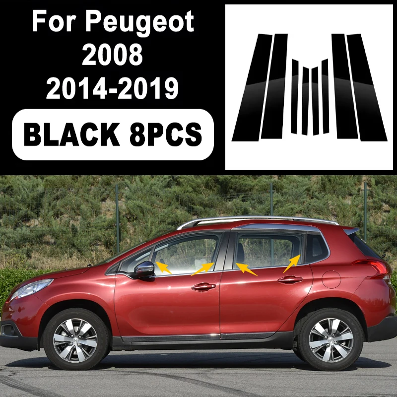 

Glossy Black B C Pillar Post Cover Car Sticker For Peugeot 2008 2014-2019 Window Door Decorative Accessories 2018 2017 2016 2015