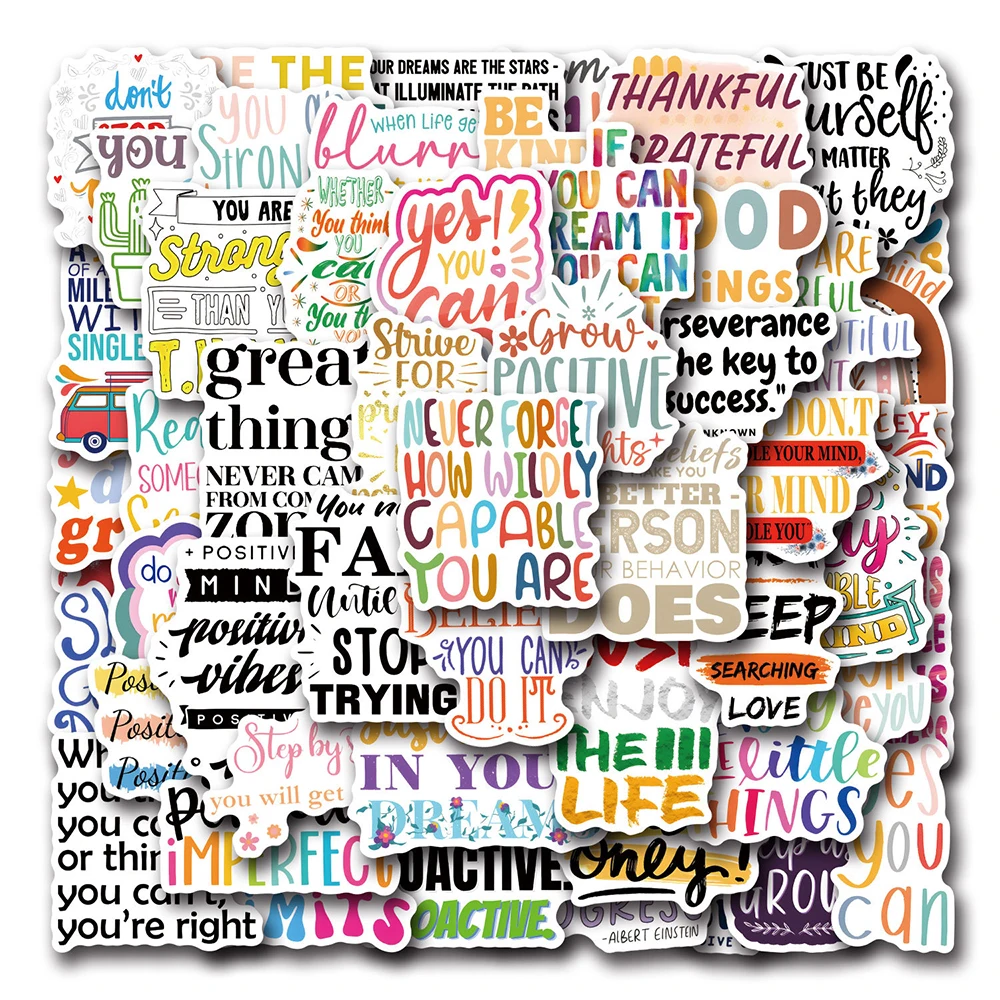 10/30/50/100pcs Inspirational Writing Stickers Cute Motivational Phrases Decal DIY Stationery Phone Car Cartoon Graffiti Sticker