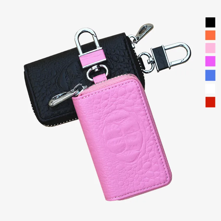 Funda para llaves Cartera de cuero genuino Vintage KEYRING para mujer, llavero con cremallera de cobre, organizador de llaves para ama de llaves, grano de cocodrilo para hombre