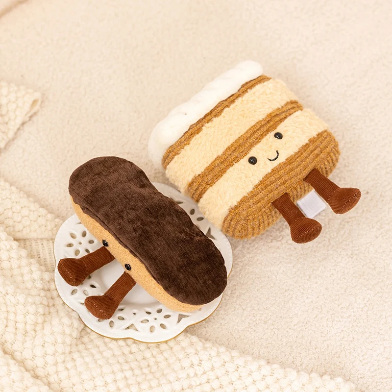 Cute Cake Eclair Plush Toys Soft Stuffed Toys for Kids & Adults Kawaii Dessert Themed Home Decor Gift Huggable Collectible Plush