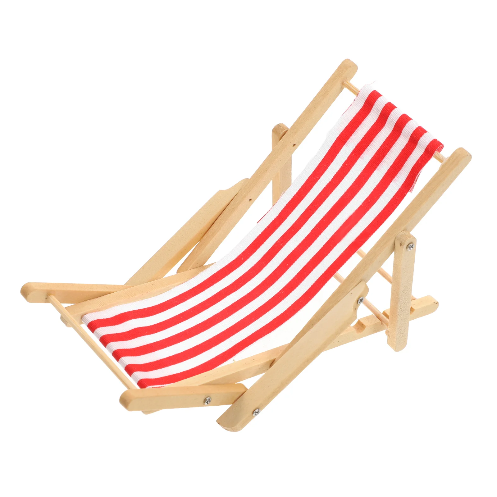 Mini Foldable Wood Beach Chair Tiny Longues Deck Chair Dollhouse Ornament Kits Craft Striped Furniture For Mini Garden Dollhouse