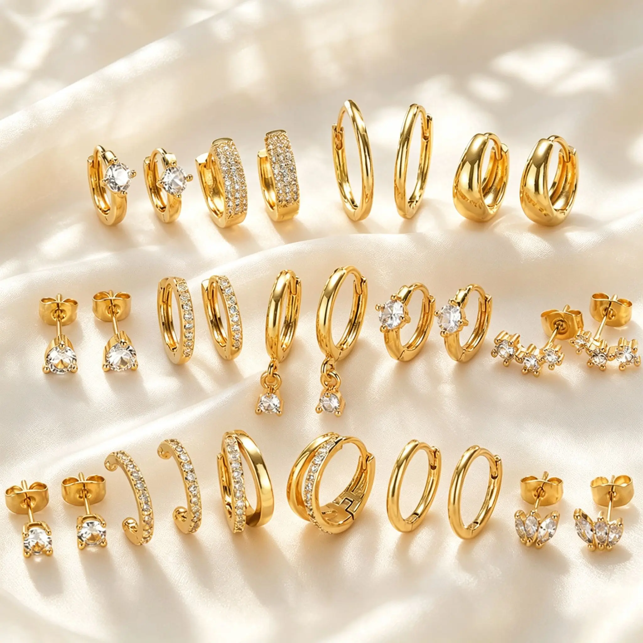 4pcs/5pcs Gold Color Zircon Earrings Set for Women, Lightweight Huggie Hoops Earrings, Multiple Piercing Dainty Jewelry Set