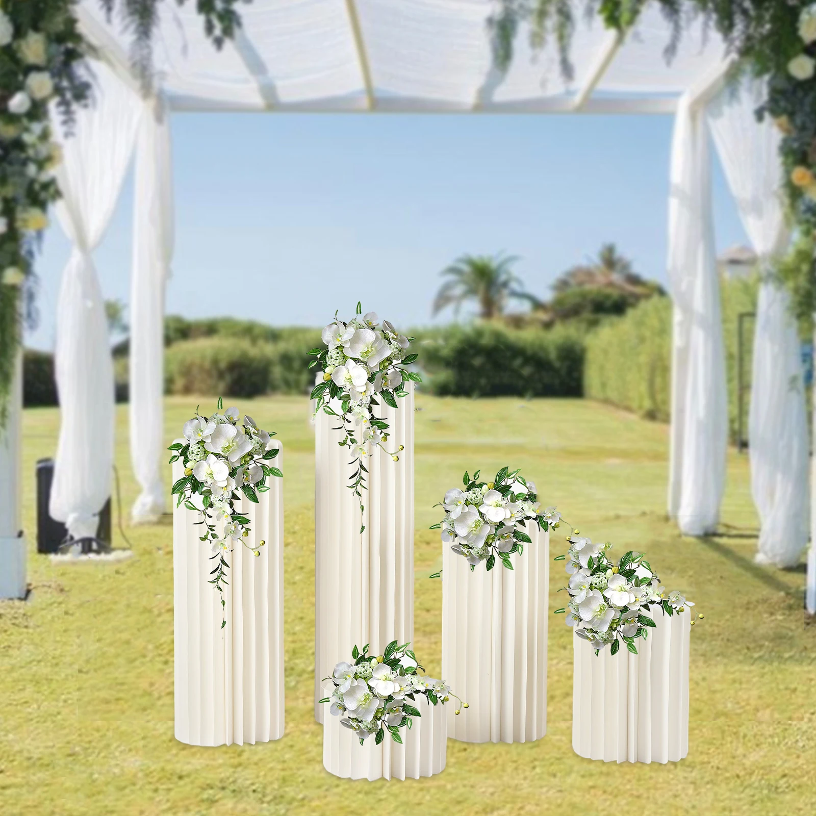 5 Pack Cardboard Vase Column Pillars Foldable Wedding Flower Stand Party Table 20/40/60/80/100cm Decor