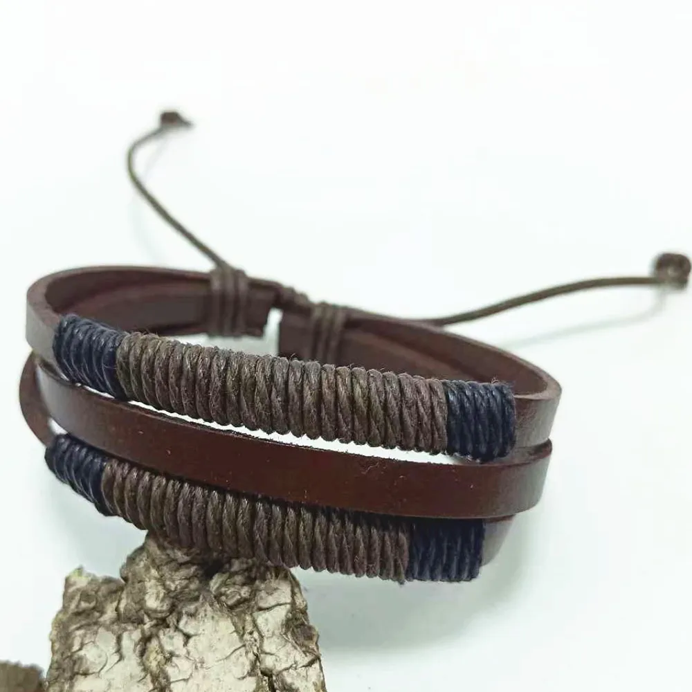 Wholesale Brown Wrap Female Male Genuine Leather Bracelet For Women Men Jewelry