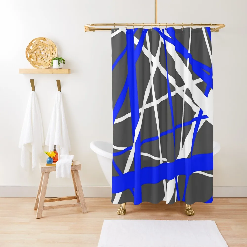 

Lines Of Blue and White Abstract Geometric Pattern (On Grey) Shower Curtain Bathroom Accessory Curtain