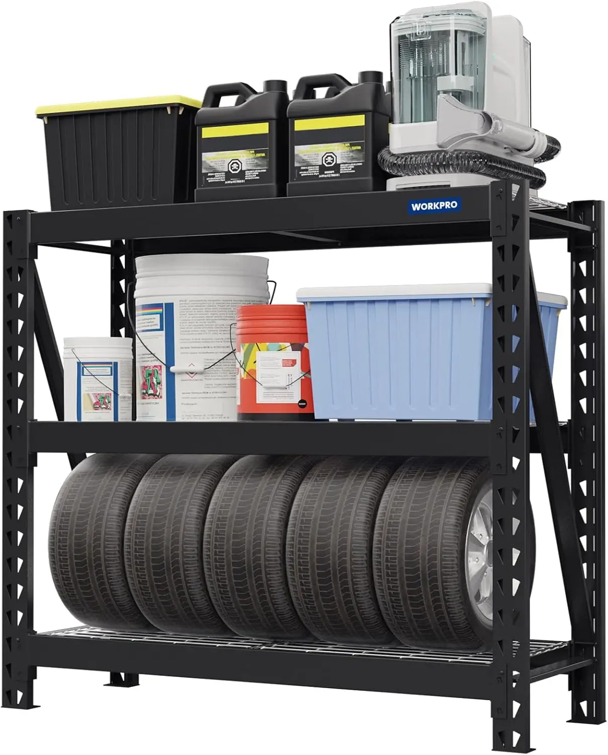 3-Tier Metal Garage Shelving Unit, Heavy Duty Storage Utility Rack, 50”W x 18”D x 47”H, 5400 LBS Load Capacity, Industri