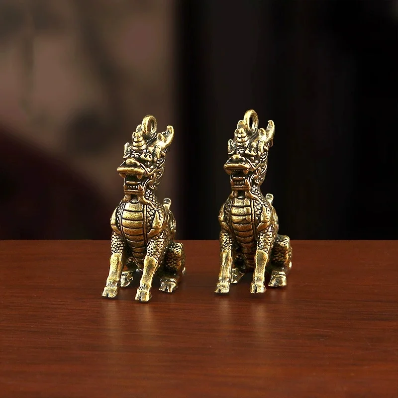 

Qilin Luck Animal Fengshui Vintage Statue Figurine Wealth Brass Decor Prosperity Chinese Style Ornament