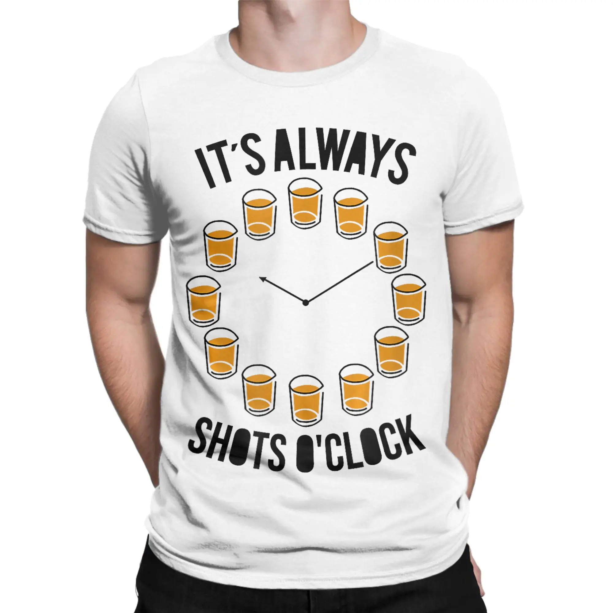 Aesthetic It's Always Shots O'clock Funny Drinker Drinking Wine Lover T-Shirt Unisex O-neck Tops Shirts  Cotton Summer Clothes