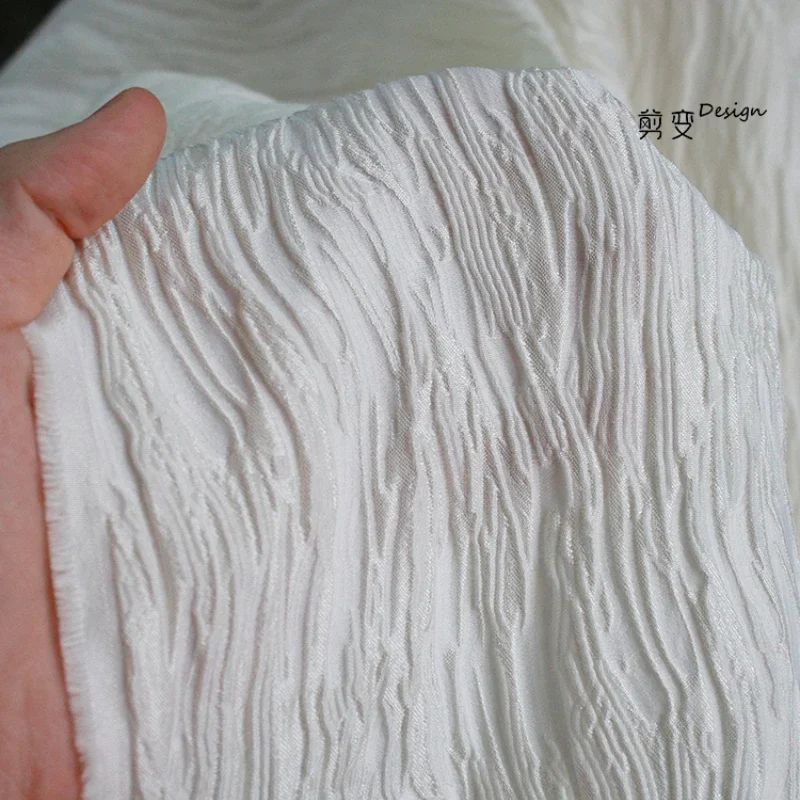 Striped Jacquard Texture Pleated for Dress Designer Fabric Wholesale Cloth for Sewing Meters Diy Polyester Material