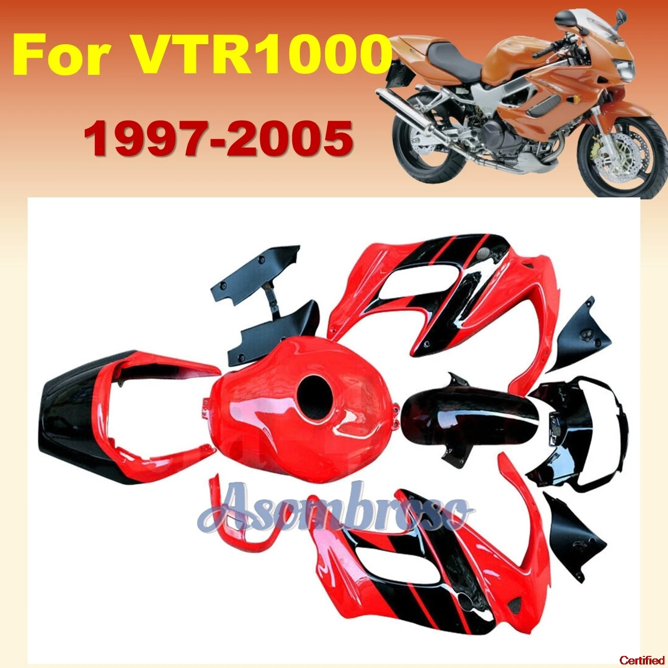 For VTR1000F VTR 1000F 1997 1999 1998 2000 2001 2002 2003 2004 2005  SuperHawk  Red/Black Sportbike Parts Change Fairing Kit