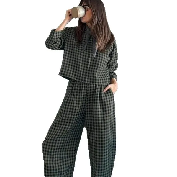 2025 neue Mode Gedruckt Rundhals Hemd + Breite bein Hosen Zwei-stück Sets Frauen Herbst Beiläufige Lose Top hosen Anzug Für Frauen