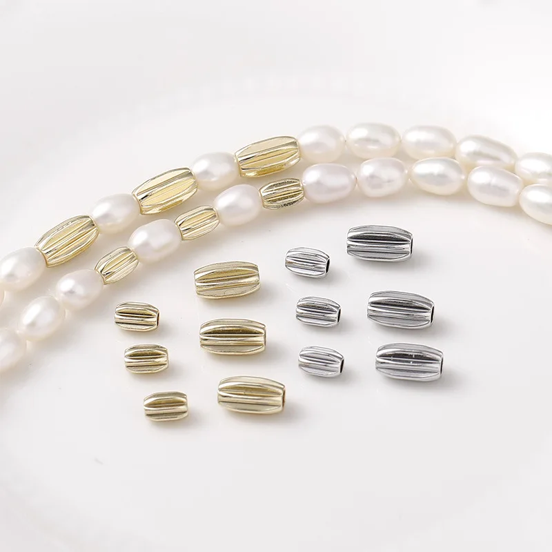 

5 PCS Copper Plated 14k Gold Striped Olive Spacer Beads DIY Beaded Bracelet Necklace Accessories Jewelry Making Materials