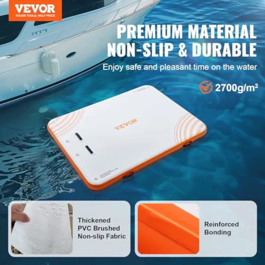 Inflatable Floating Dock for pool beach ocean use, PVC material, gray color, non-slip surface and portable with carrying bag de