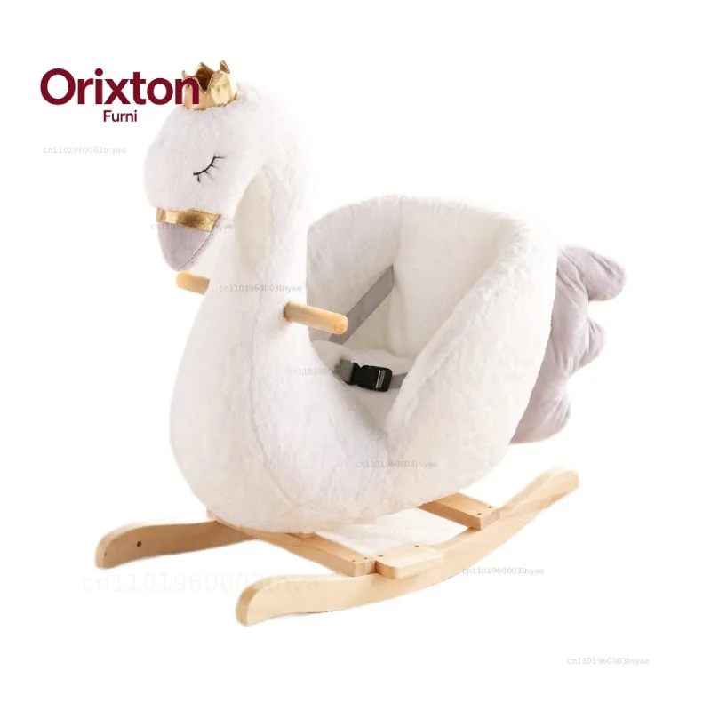 Cross-border explosion European rocking horse white swan rocking chair plush solid wood riding soothing Trojan
