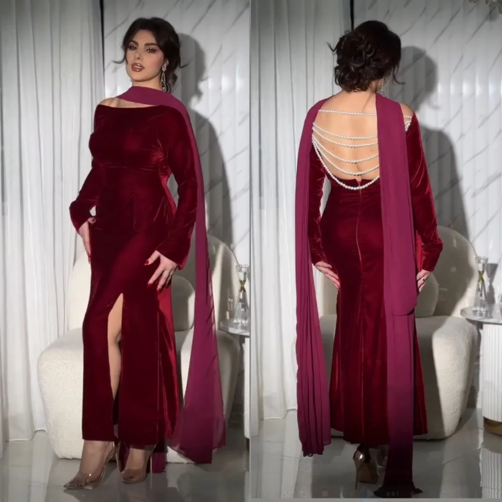 

Customized High Quality Evening Dress Beading Charming Off-the-shoulder Trumpet Long Dresses Bespoke Occasion Elegant Party