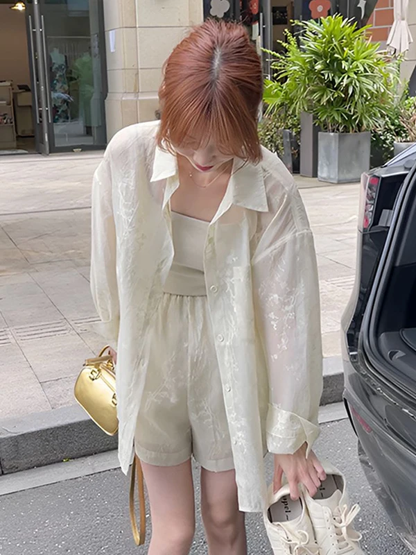 

plus Size 300 Pounds Fat MM Embroidered New Chinese Style National Trend Shirt Jacket Women High Waist Shorts Two Piece Set S...
