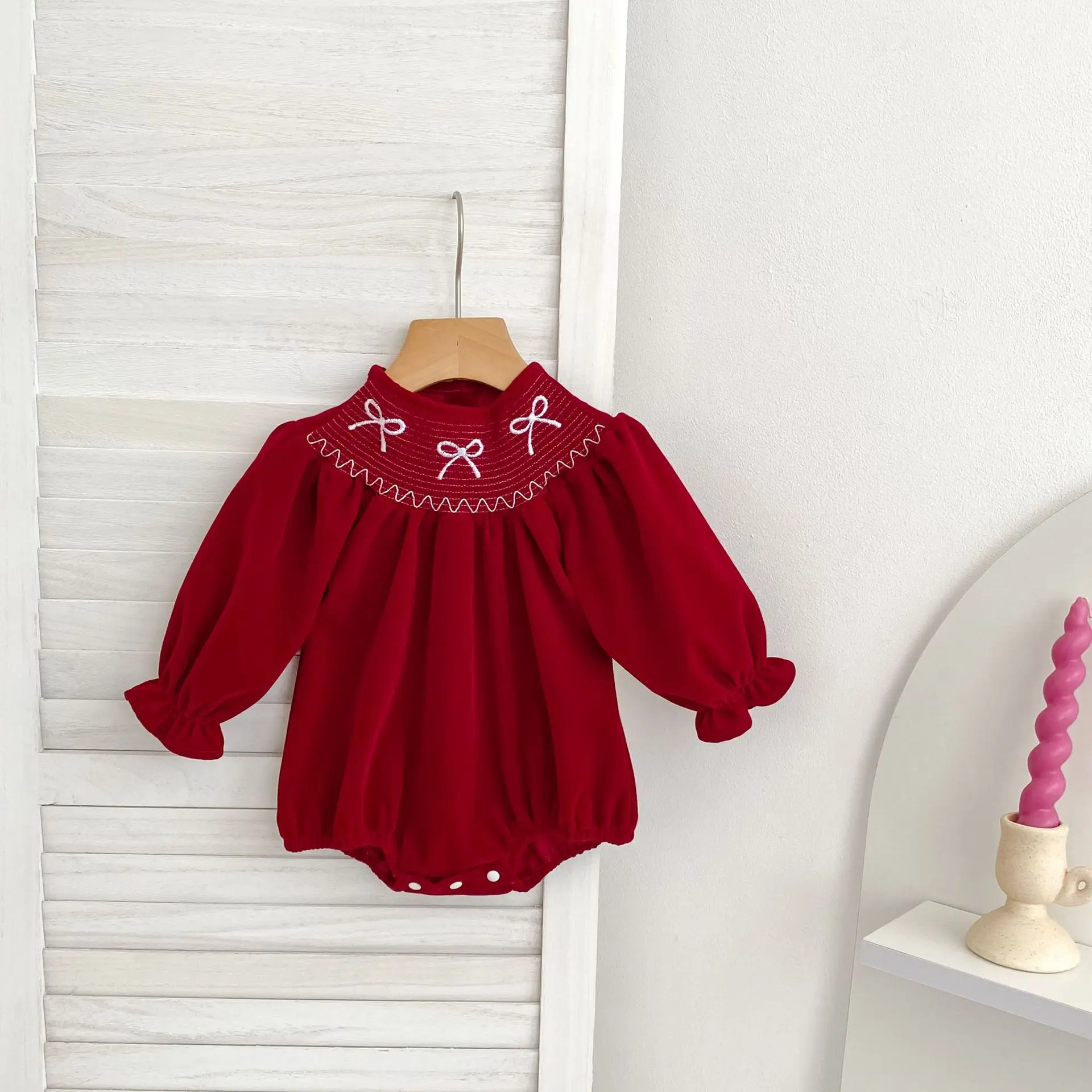 2023 Weihnachten 0-24 M Baby Mädchen Overall Casual Bogen Gestickte Lange Ärmel Neugeborenen Strampler Weihnachten Party Kleinkind nette Kleidung – Detail 1