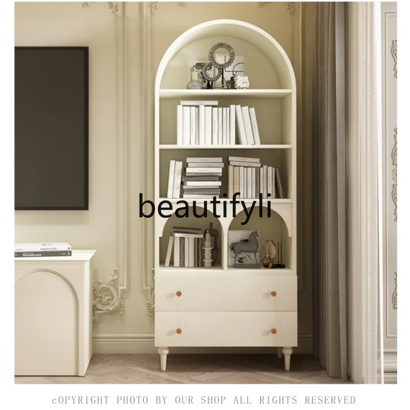 

American Style Solid Wood Bookcase Floor-standing Changhong with Glass Door Wine Cabinet retro Arched Decorative Cabinet