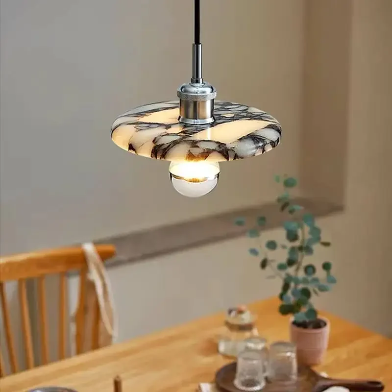 

European Luxury Rotundity Natural Marble LED Pendant Light Modern Restaurant Bedroom Hotel Living Room Minimalist Hanging Lamps