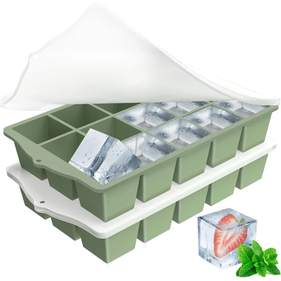 

Silicone Ice Cube Trays 2-Pack with Locks lidsEasy Release Ice Molds for Fre Perfect for Cocktails Whiskey Coffee