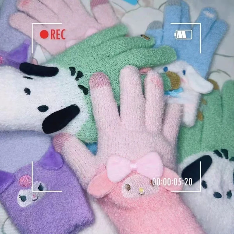 Sanrio Kawai Kuromi Mitten Cinnamoroll Winters Pochacco Anime My Melody Cute Cartoon Lovely Protect Against Gloves Kids Gift