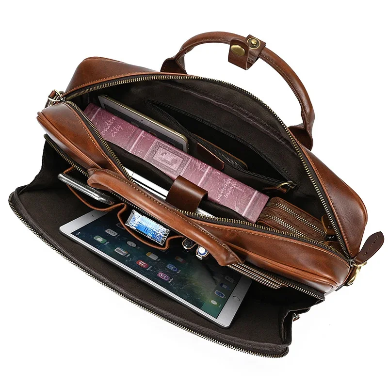 Newsbirds Men Briefcase Business Shoulder Bag Leather Messenger s Computer Laptop Handbag Men's Travel s 15" Male