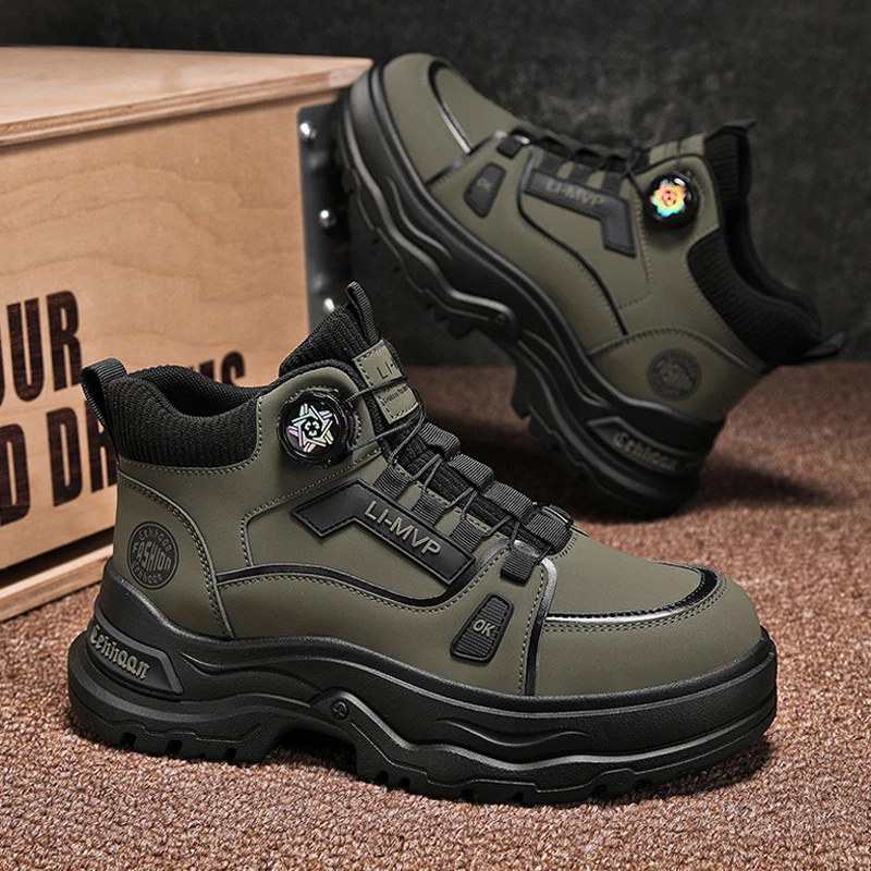 

British Style Men's Motorcycle Boots Outdoor Leather Ankle Boots Man Platform Boots High Top Tooling Shoes For Men Casual Boots