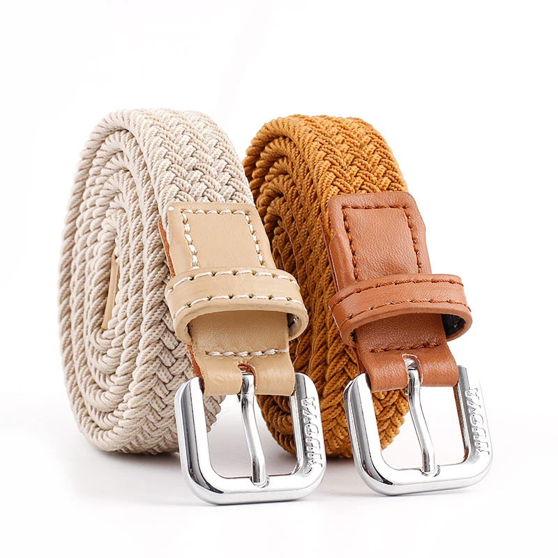 Unisex Casual Woven Belt Child Elastic Belts Men Canvas Elastic Belt Knitted Thin Waist Belts Jeans Alloy Pin Buckle Waistband