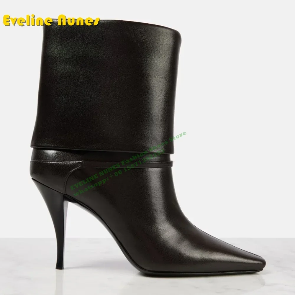 

2024, новый стиль, зимние ботинки в стиле ретро с рукавами, острый носок, тонкие каблуки, женские ботинки до середины икры большого размера, элегантная обувь в стиле пэчворк