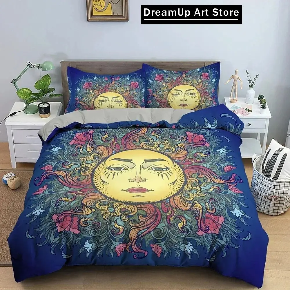 3D Print Fashion Sun With Human Face Bedding Set Boys Girls Twin Queen Full Size Duvet Cover Pillowcase Bed Adult Bedroom