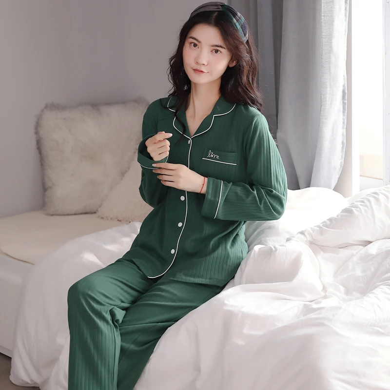 MiiOW Sexy Turn-down Collar Autumn Winter Women Pajamas Sets Soft Full Cotton Loungewear Female Loose Ladies Homewear Sleepwear